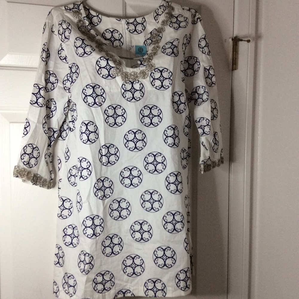 🌹Blue White Silver Trim Tunic🌹Size 18🌹Free pant